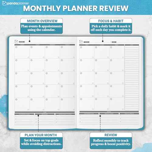 Panda Planner Mental Health Journal ? 8.5¡± x 11" Soft Fabric Hardcover Wellness Planner with Mood Tracker & Journaling Prompts ? Undated 12-Month Self-Care Organizer with 3 Bookmarks (Blue)