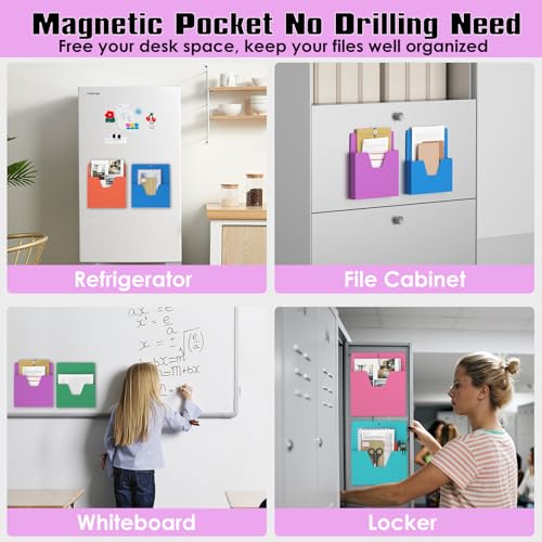 MFTEK Magnetic File Holder 6 Pockets Light Color-Mix Office Organizer