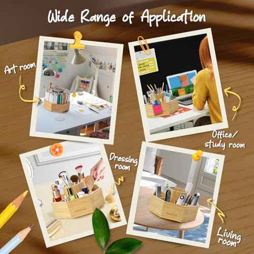 360¡Æ Rotating Art Supply Organizer, Holds 750+ Pencils, Bamboo Marker & Pen Holder with Handles, Desk Storage Caddy for Paint Brushes, Crayons, Ideal for Office, Home, Classroom