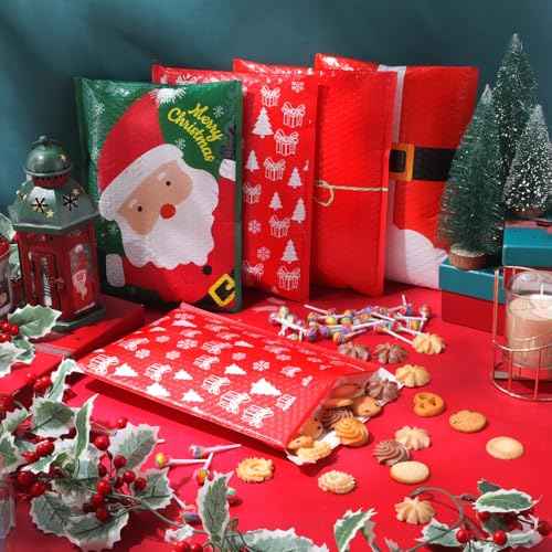 40 Pcs 10 x 13 Inch Large Christmas Poly Bubble Mailers Christmas Padded Envelopes Self Adhesive Holiday Shipping Bags Assorted Xmas Bags for Business School Family Xmas Gift
