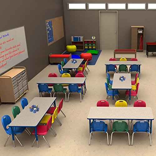 Norwood Commercial Furniture Adjustable Height Classroom Activity Table for Kids & Adults, Square Activity Table for School and Home, Grey/Blue, 30" x 72"