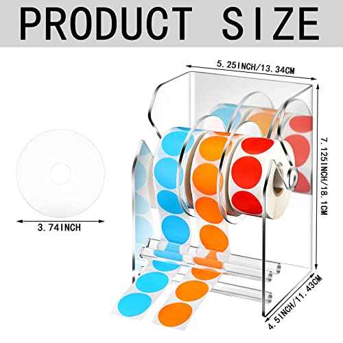 Geosar 3 Pcs Adjustable Label Dispenser 3 Disks Sticker Roll Holder Sticker Dispenser Clear Label Roll Holder Acrylic Tape Organizer Stand for Office Home Desktop