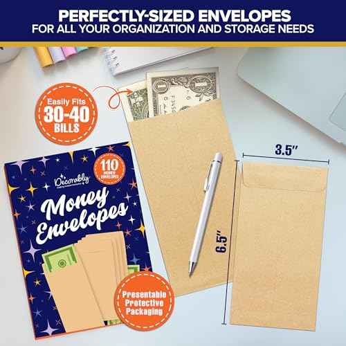 Decorably 110 Pack Kraft Small Envelopes for Money, 3.5x6.5in Brown Small Money Envelopes for Cash Gift, Coins, Gifting, Trinkets, Tip, Business