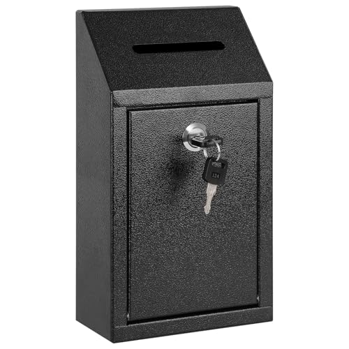 Black Metal Cash Box for Farm Stand - Secure Drop Box with Lock & 10.24 x 5.7 x 2.95 Inch Slot