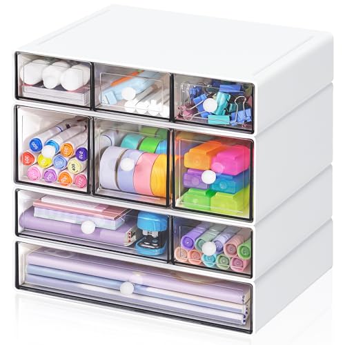 FODIENS White 9-Drawer Stackable Desk Organizer with 4 Tiers for Office & Craft Storage