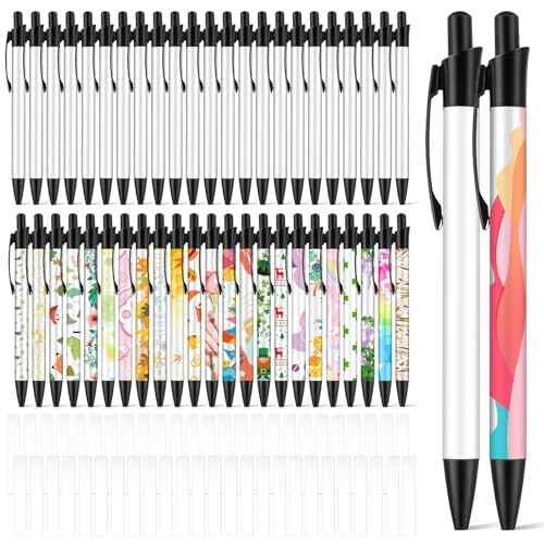 48 PCS Sublimation Pens Blank Bulk Heat Transfer Pen Back to School Aluminum Customized Pen with Heat Shrink Wrap,Sublimation Ballpoint Pen Personalized Clip Pen for DIY School Office Supplies