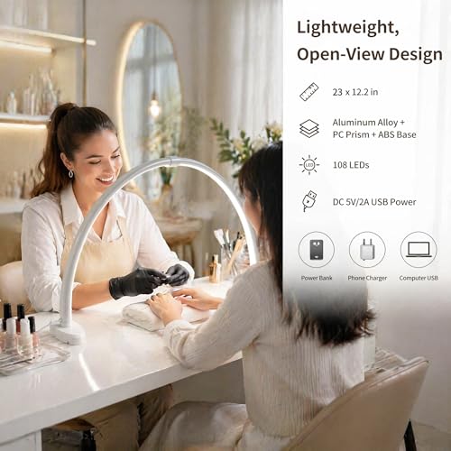 Welltell 23 Inch White Half Moon LED Nail Light with Foldable Height-Adjustable Base