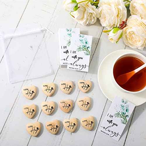 Bucherry 100 Sets Wooden Heart Pocket Hug Token with Bible Hug Card Organza Bag Bulk Student Gift Relationship Gift Love Pocket Reminder Keepsake Heart Charm for Family Friend Colleagues