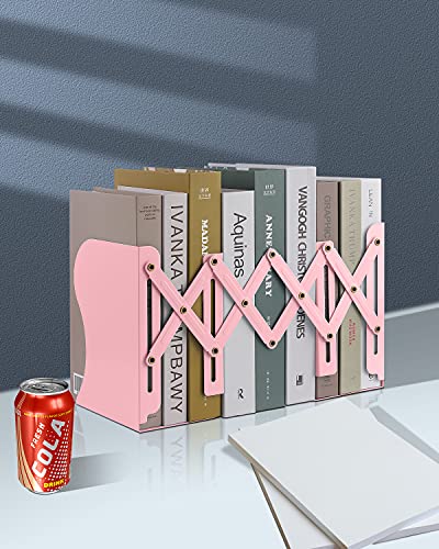Pink Adjustable Heavy Bookends for Shelves & Desk, Extends Up to 19 Inches
