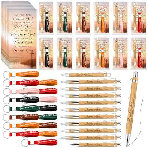 200 Pcs Christmas Christian Church Gifts Bulk 50 God Bless Mother Keychains 50 Religious Bible Verse Pens with 50 Inspirational Prayer Cards 50 Opp Bags for Women
