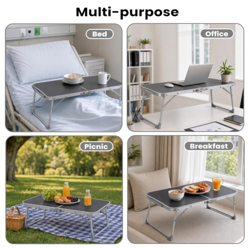 Gray Foldable Laptop Desk with Hidden Storage - Portable Bed Table