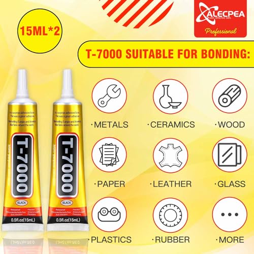 ALECPEA T-7000 Black Adhesive Glue 2PCS 15ml — Waterproof Precision Repair for Phone, Electronics, Jewelry & Crafts