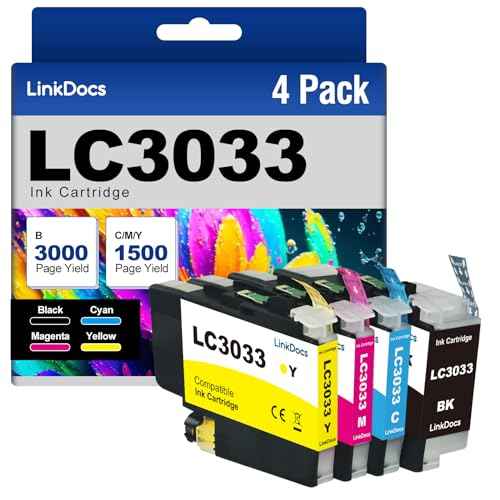LinkDocs LC3033 XXL High Yield Ink Cartridge Replacement for Brother LC3033 XXL LC-3033 LC3035 Work for MFC-J995DW MFC-J815DW MFC-J805DW XL Printer (4 Pack, 1 Each Black Cyan Magenta Yellow)