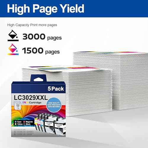 LC3029XXL Ink Cartridges LC30295PK Super High Yield Compatible for Brother LC3029 Ink Cartridges LC3029XXL MFC-J5830DW MFC-J5830DWXL MFC-J5930DW MFC-J6535DW Printer, 5 Pack Cyan Black Magenta Yellow