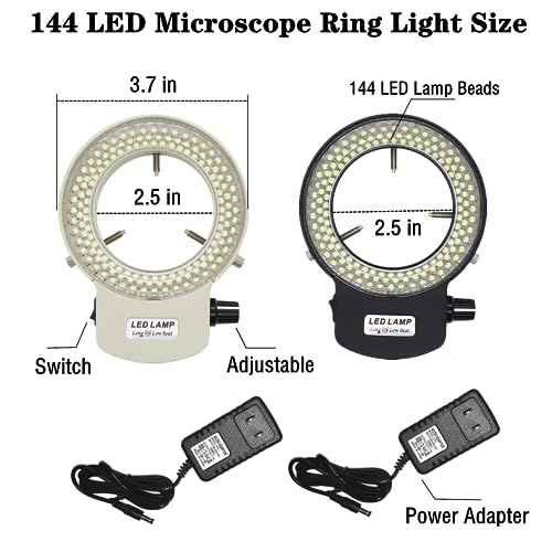 Microscope Ring Light, Light LED 144B-ZK Illuminator for lab Stereo/Camera/Monocular Binocular Trinocular Lens (White)