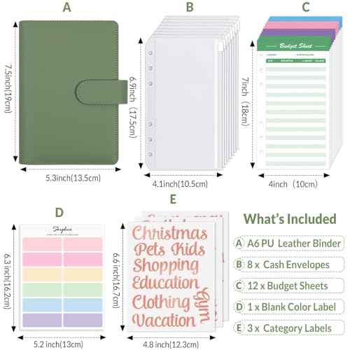 SKYDUE Budget Binder with 8pcs Zipper Envelopes,Money Organizer for Cash with 12pcs Expense Sheets & 24 Rose Gold Sticky Labels