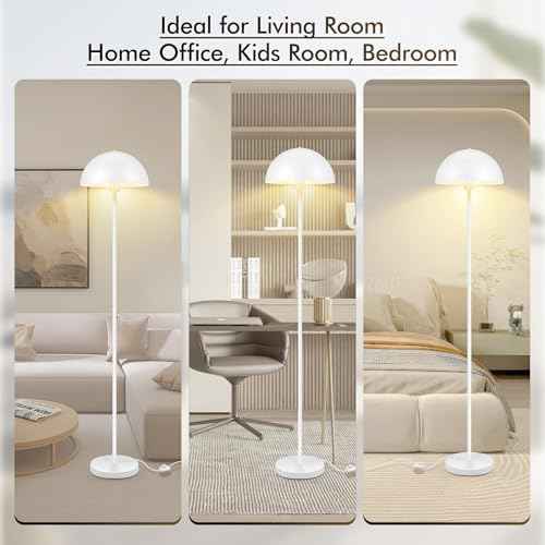 Floor Lamp, Industrial White Floor Lamps for Living Room, 65.6in Standing Lamp, Retro Mushroom Dome Shade, Whole Metal, E26 Socket, Mid Century Modern Floor Lamp for Bedroom/Office,No Bulb