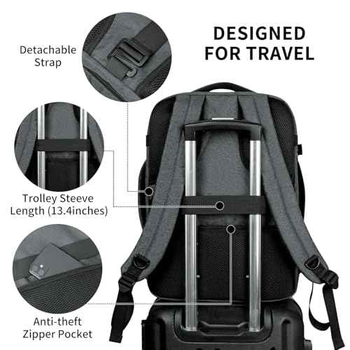 WANDF 17-Inch Laptop Travel Backpack For Spirit Airlines Personal Item Bag 18x14x8 with Wet Pocket for Men Women (Grey)
