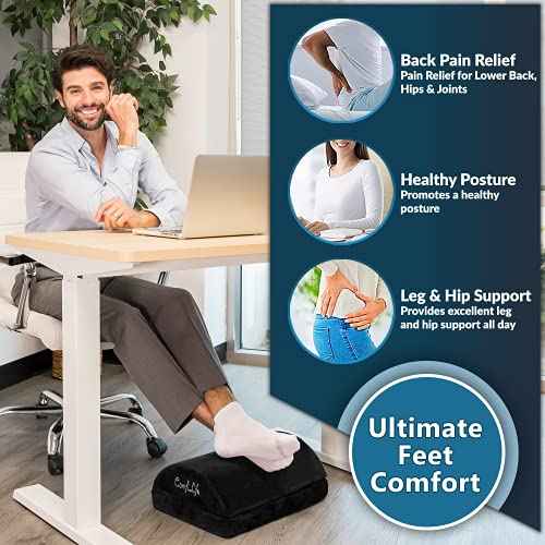 ComfiLife Foot Rest for Under Desk at Work ? Adjustable Height Memory Foam Foot Stool for Under Desk, Office Chair & Gaming Chair ? Ergonomic Footrest for Back & Hip Pain Relief (Black)