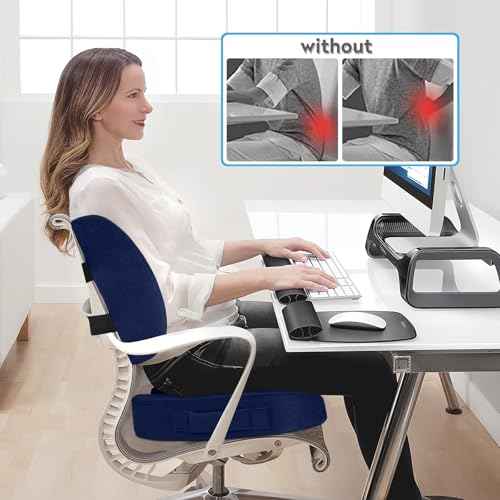 CloudBliss Seat Cushion,Office Chair Cushion,Car Seat Cushion,Lumbar Support Pillow for Office Chair,Back Support Memory Foam Pillow Coccyx Cushion for Tailbone Pain&Sciatica Pain Relief,Blue, X-Large