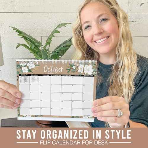 Small Desk Calendar 2026-2027 - Standing Flip Desk Calendars 2026, 18 Months Stand Up Calendars from Jan 2026 to June 2027, Magnolia Desktop Calendar Planner for Home, School, Office