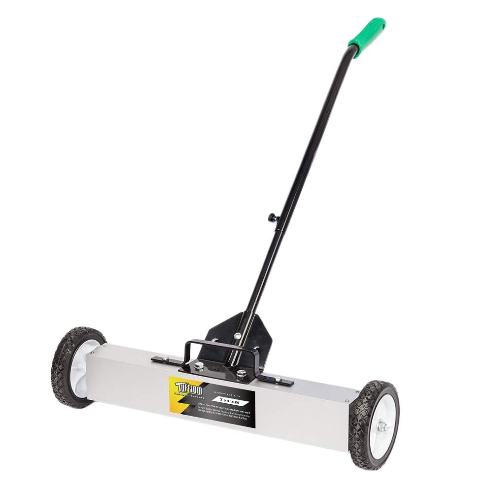 TUFFIOM 36-Inch Rolling Magnetic Pick-Up Sweeper | 55-LBS Capacity, with Quick Release Latch & Adjustable Long Handle, for Nails Needles Screws Collection