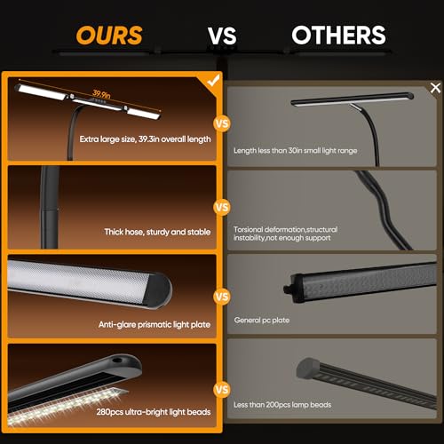 Large Desk Lamps for Home Office, 39.3" Architect Desk Lamp with Clamp, 24W Ultra Bright LED Desk Light Stepless Dimming Eye-Caring Office Desk Lamp for Study Work