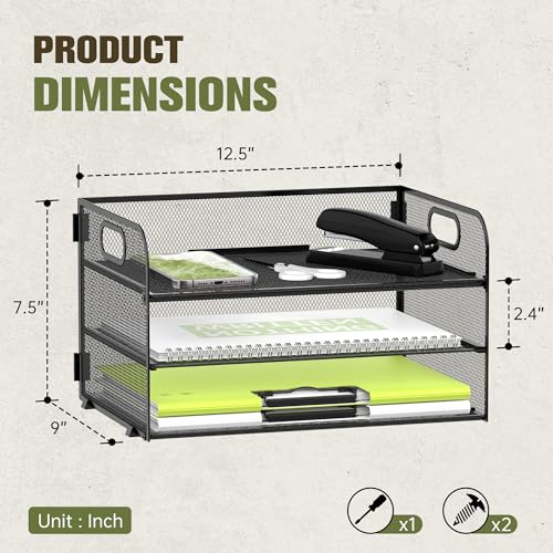 DALTACK 3-Tier Black Paper Organizer for Desk with Sliding Trays – A4 Files & Documents Storage