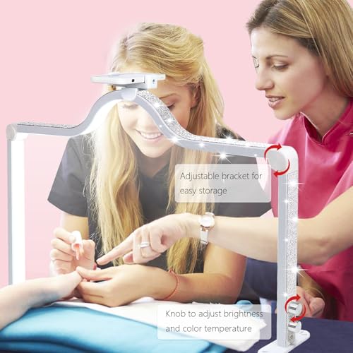 34-Inch Nail Light for Desk, 3-Level Dimming Half Moon Light, 3360LM Lamp, Adjustable with Phone Holder, Eye Protection ? Ideal for Nail Techs - White