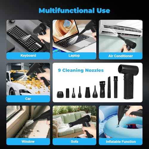 KozyOne Compressed Air Duster, 130000RPM Electric Air Duster with LED Lighting,Rechargeable Air Blower, Cordless Compressed Air Duster for PC, Keyboard, Car, Outdoor