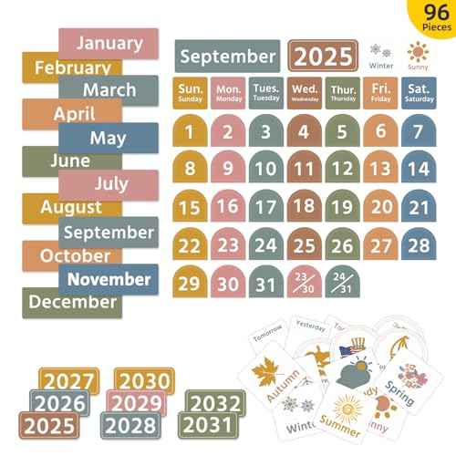 REGELETO Large Boho Calendar Pocket Chart with 96 Cards for Classroom, Size:32.25 x 24.125 inch Black Monthly Calendar and Weather Pocket Chart for Kids Learning for Home or Kindergarten.