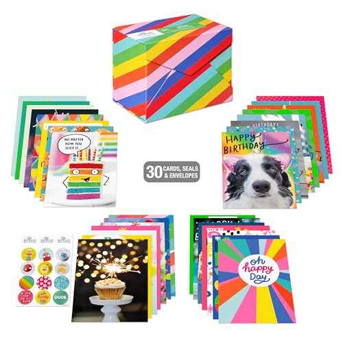 Recycled Paper Greetings 30-Count Funny Birthday Card Assortment with Envelopes, Seals, and Storage Box by Vicky Barone