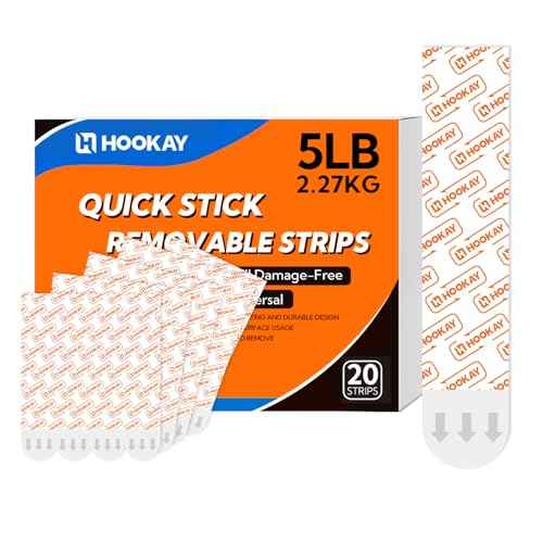 hookay Upgrade Large Refill Adhesive Strips for Indoor Wall Hooks, Damage-Free Hanging, No Tools Removable Adhesive Strips for Large Decor, Living Spaces & Bathroom, 20 White Strips