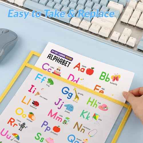 BEVTEE 8 Pack Dry Erase Pocket Sleeves with 1 Ring, 10x14 Inch Clear Plastic Paper Sleeves, Reusable Sheet Protectors, Teaching Supplies for Classroom Elementary