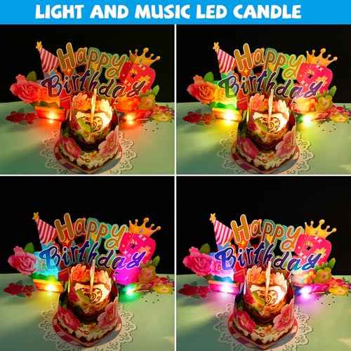 3D Pop Up Birthday Card with Blow-Out Candle, Music & LED Lights ? Interactive Birthday Greeting Card with Cake and Flowers ? Unique Gift for Women, Men, Kids, Mom, Dad, Friends