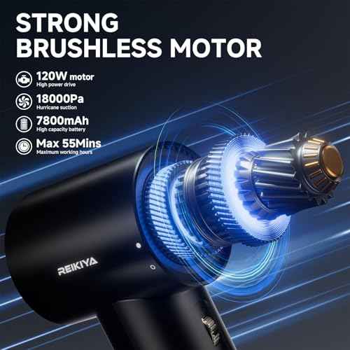 REIKIYA Portable Air Duster 150000RPM Super Power, 18000Pa Cordless Vacuum Cleaner Rechargeable Handheld Pump with LED Light, Adjustable Dust Blower for Computer Keyboard Car House Outdoor