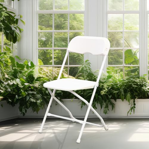 64-piece Folding Table and Chair Set 34” Square 4 Chairs HDPE Top Steel Frame White Chair & Table (White)