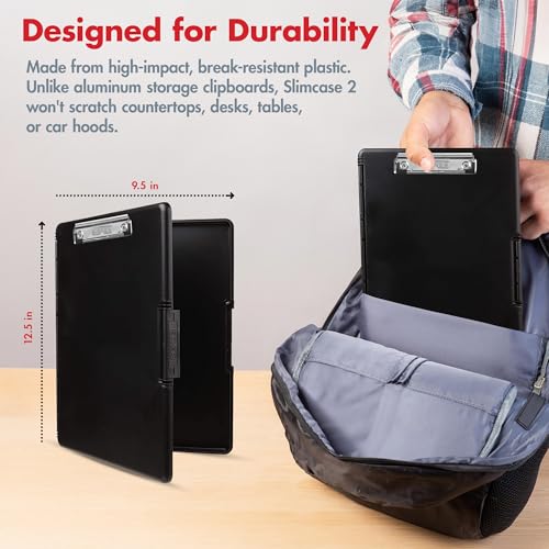 Dexas Slimcase 2 Black Plastic Clipboard with Storage, 12.5 x 9.5 in (A4) Nursing Clipboards