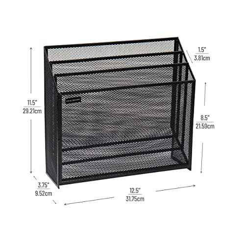 Mind Reader Vertical File Storage, Desktop Organizer, Workspace, Office, Metal Mesh, 12.5" L x 3.75" W x 11.5" H, Black