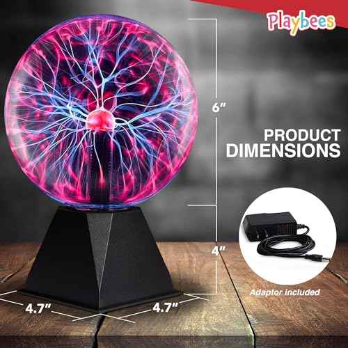 Red Plasma Ball - 7 Inch - Tesla Coil Bulb Static Electricity in a Vacuum Pressurized Glass Globe, Nebula Thunder Lightning, Plug-in - for Parties, Decorations, Prop, STEM