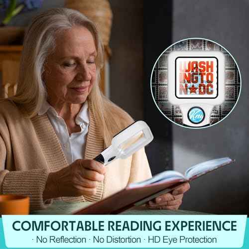Compact Magnifying Glass with Lights,45X 10X Small Handheld Lighted Magnifier, 3 LED Light Magnifying Glass for Reading Small Prints & Low Vision Seniors Rectangle 1PACK