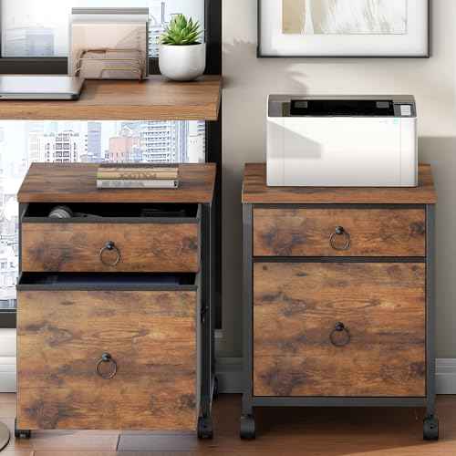 HOOBRO File Cabinet, 2-Drawer Vertical Mobile Office Cabinet, Rolling Printer Stand, for A4/Letter Size Files, Nonwovens Drawer, for Home Office, Rustic Brown BF21WJ01