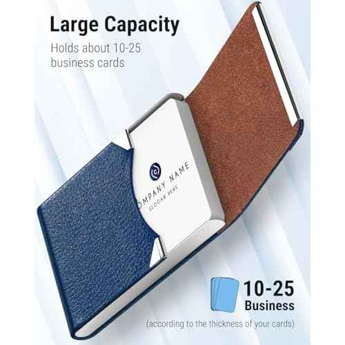 MaxGear Business Card Holder, PU Leather & Stainless Steel Business Card Case for Men or Women, Slim Name Cards Holder RFID Blocking Credit Cards Carrier with Magnetic Closure, Blue
