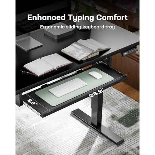 Marsail Electric Standing Desk with Ergonomic Keyboard Tray, Adjustable Desk with 27.5¡± to 46.7¡± Height Range, 4 Memory Presets, Smooth and Quiet Lifting, 48 x 24 inch Adjustable Height,TZESD14Black
