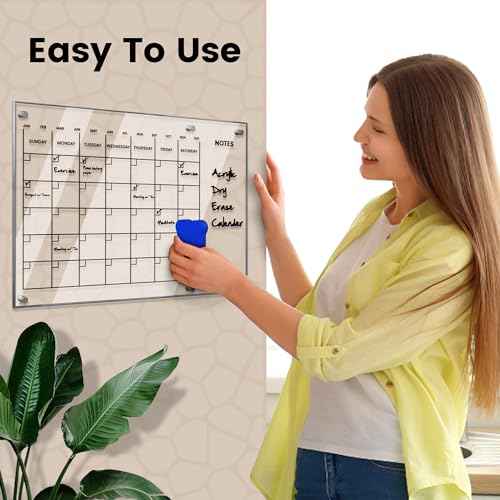 Devoo Acrylic Wall Calendar, Dry Erase Monthly Planner Board Back To School Clear Glass-Look Acrylic Calendar with Markers, Eraser & Mounting Kit (black and grey, 23 * 16)
