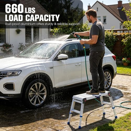 Tamiaia Aluminium Work Platform 660 Lbs – 4-Height Portable Scaffold with One-Touch Folding