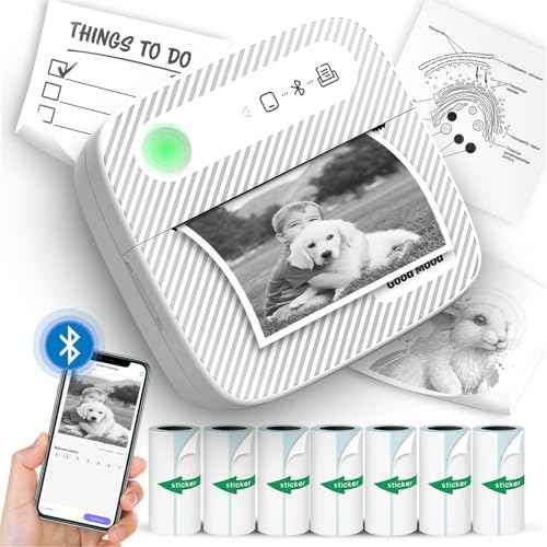 Sticker Printer with 7 Rolls Sticker Paper,Bluetooth Thermal Compatible with iOS & Android, Mini Pocket Portable and Inkless,Study for Flashcards, DIY, Notes