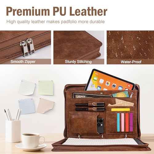 Calfinder 3 Ring Portfolio Binder with Zipper,Business Padfolio for Men&Women,Leather Portfolio Organizer with Card/Documents Holder, Leather Binder for Interview/Office and Travel, Gift for Men