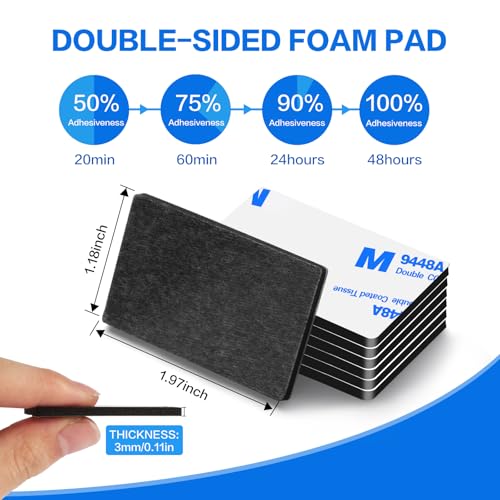 Moeey 48Pcs Double-Sided Adhesive Foam Tape 3mm Thick Black Mounting Pads 5x3 cm – Heavy Duty, Waterproof