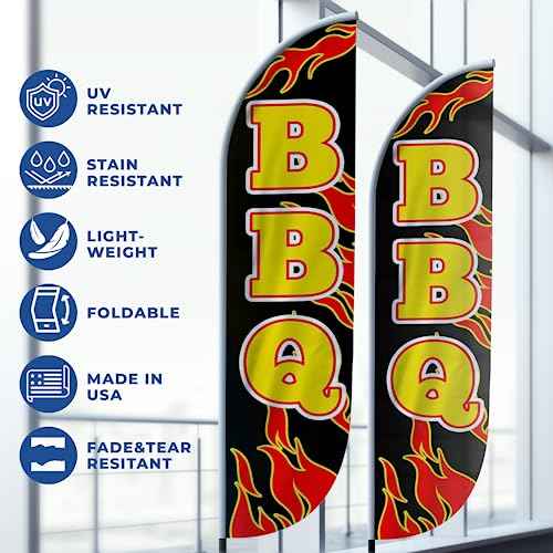 Bbq 1 Feather Flag(11.5feetX2.5feet) by DreamController | Outdoor Business Advertising Tall Flag | Weather-Resistant Knitted Swooper Flag | Made in USA | HD Print (Flag Only)